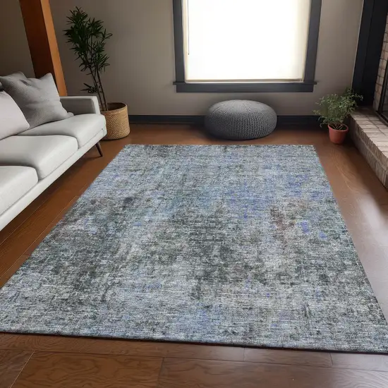 Gray And Blue Abstract Washable Area Rug With UV Protection Photo 4