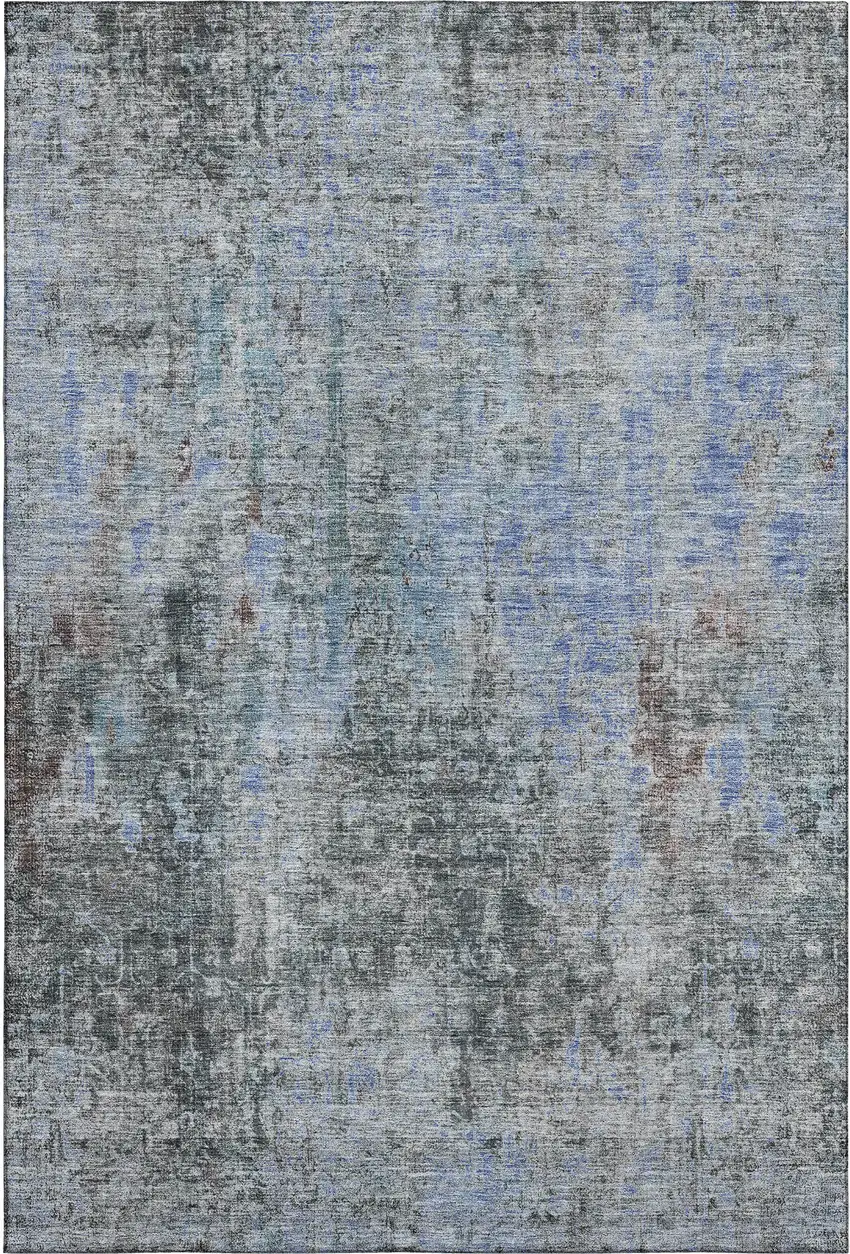 Gray And Blue Abstract Washable Area Rug With UV Protection Photo 1