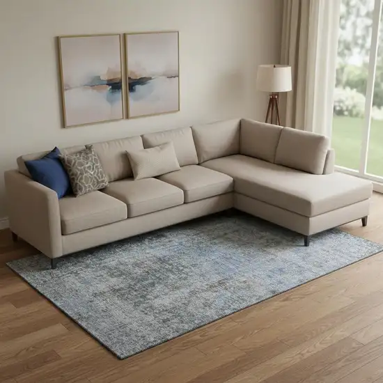 Gray And Blue Abstract Washable Area Rug With UV Protection Photo 1