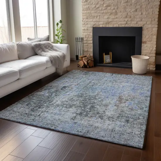 Gray And Blue Abstract Washable Area Rug With UV Protection Photo 5