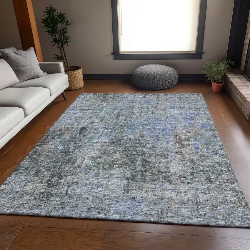 Gray And Blue Abstract Washable Area Rug With UV Protection Photo 4