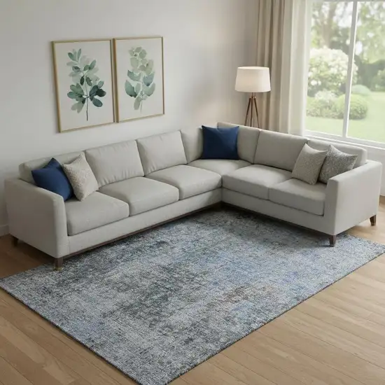 Gray And Blue Abstract Washable Area Rug With UV Protection Photo 1