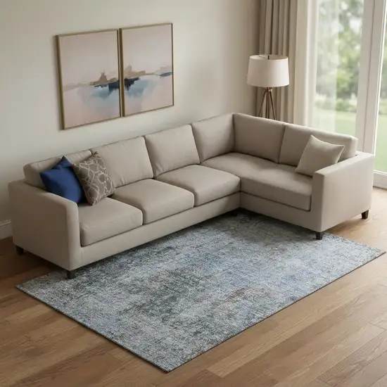 Gray And Blue Abstract Washable Area Rug With UV Protection Photo 1