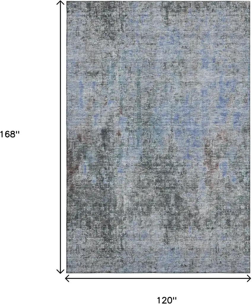 Gray And Blue Abstract Washable Area Rug With UV Protection Photo 3