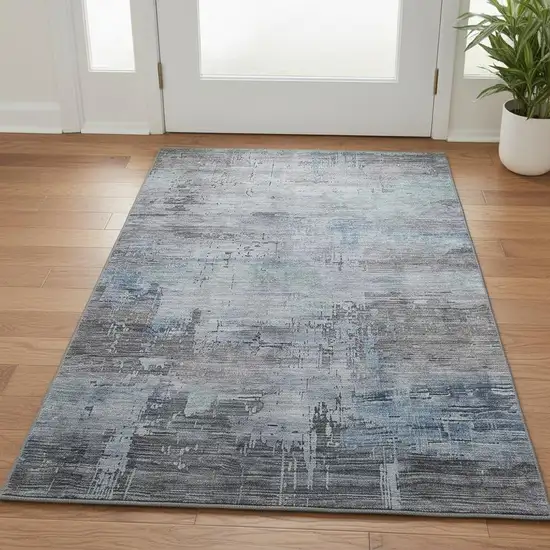 Gray And Blue Abstract Washable Area Rug With UV Protection Photo 2