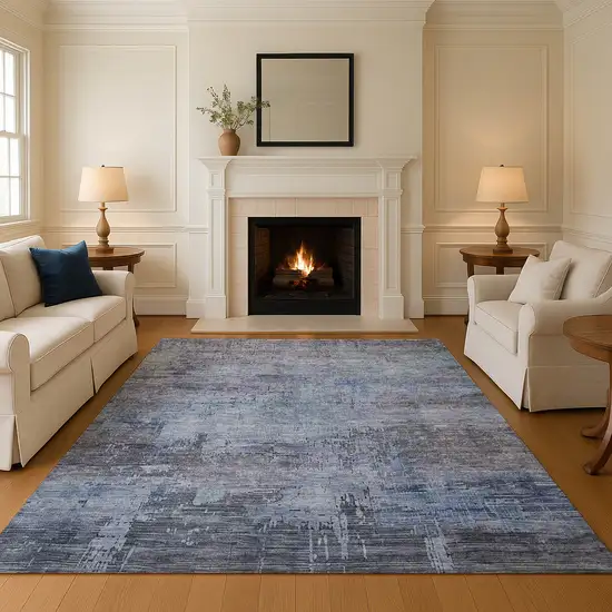 Gray And Blue Abstract Washable Area Rug With UV Protection Photo 4