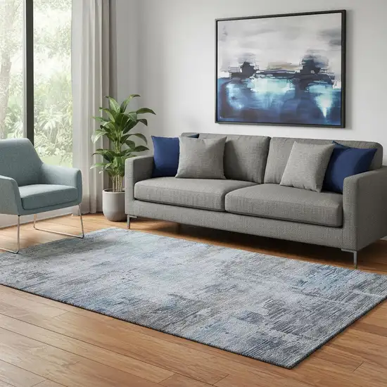 Gray And Blue Abstract Washable Area Rug With UV Protection Photo 2