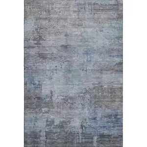 Photo of Gray And Blue Abstract Washable Area Rug With UV Protection