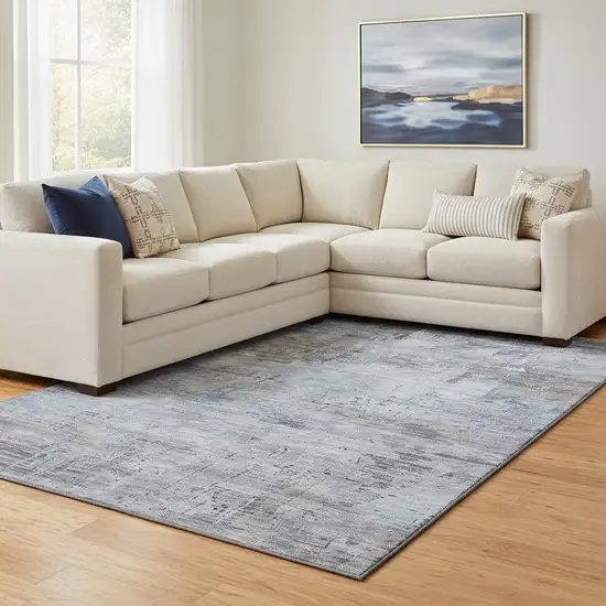 Gray And Blue Abstract Washable Area Rug With UV Protection Photo 2