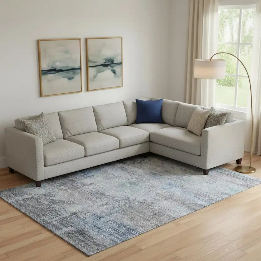 Gray And Blue Abstract Washable Area Rug With UV Protection Photo 2