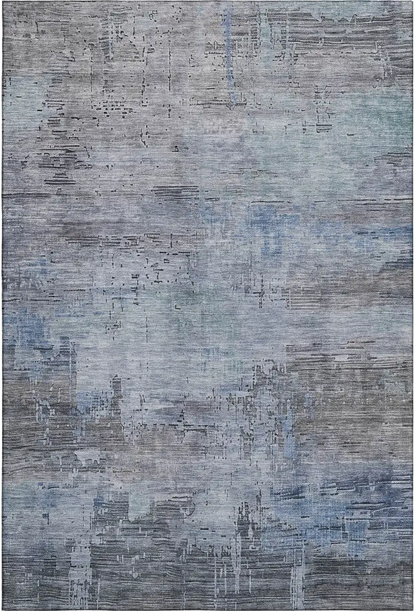 Gray And Blue Abstract Washable Area Rug With UV Protection Photo 1