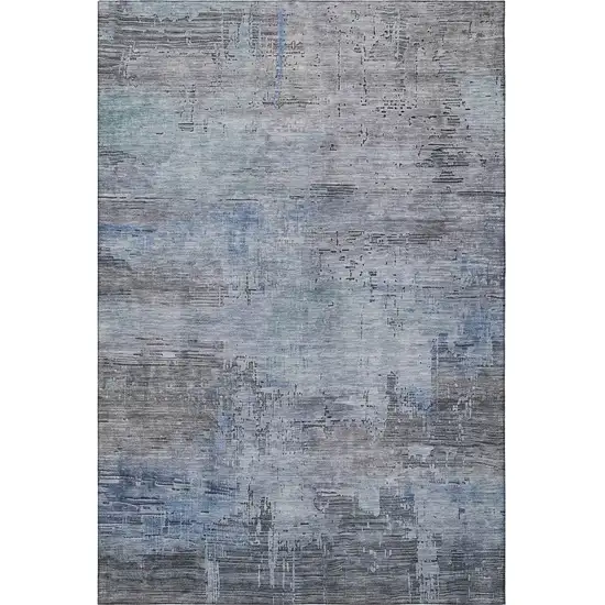 Gray And Blue Abstract Washable Area Rug With UV Protection Photo 3