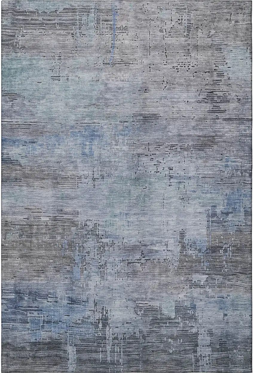 Gray And Blue Abstract Washable Area Rug With UV Protection Photo 3