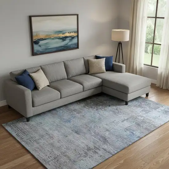Gray And Blue Abstract Washable Area Rug With UV Protection Photo 2