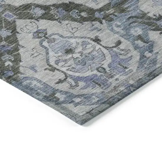 Gray And Blue Damask Washable Indoor Outdoor Area Rug Photo 9