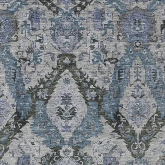 Gray And Blue Damask Washable Indoor Outdoor Area Rug Photo 4