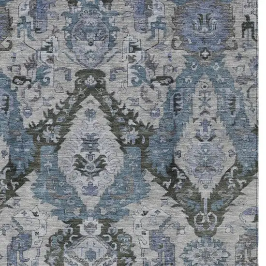 Gray And Blue Damask Washable Indoor Outdoor Area Rug Photo 4