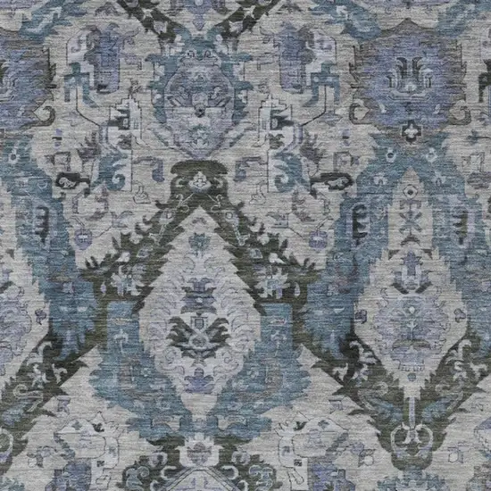 Gray And Blue Damask Washable Indoor Outdoor Area Rug Photo 3