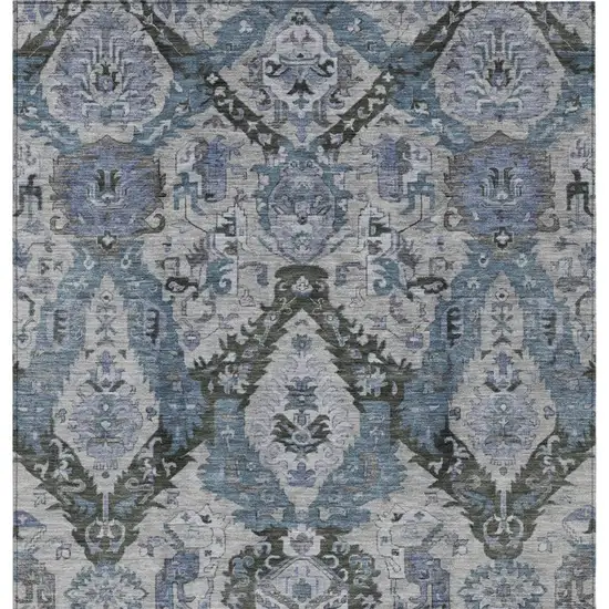 Gray And Blue Damask Washable Indoor Outdoor Area Rug Photo 9