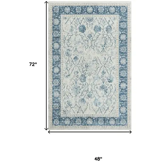 Gray And Blue Floral Area Rug Photo 3