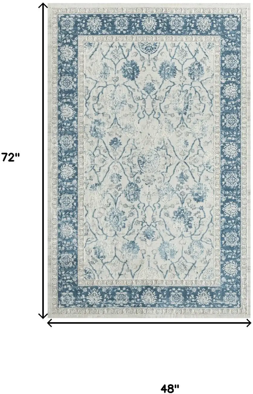 Gray And Blue Floral Area Rug Photo 3