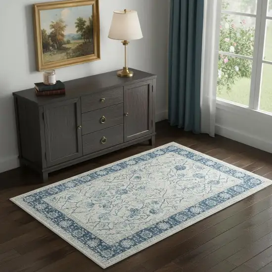 Gray And Blue Floral Area Rug Photo 1