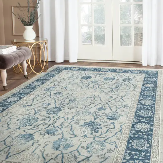 Gray And Blue Floral Area Rug Photo 5