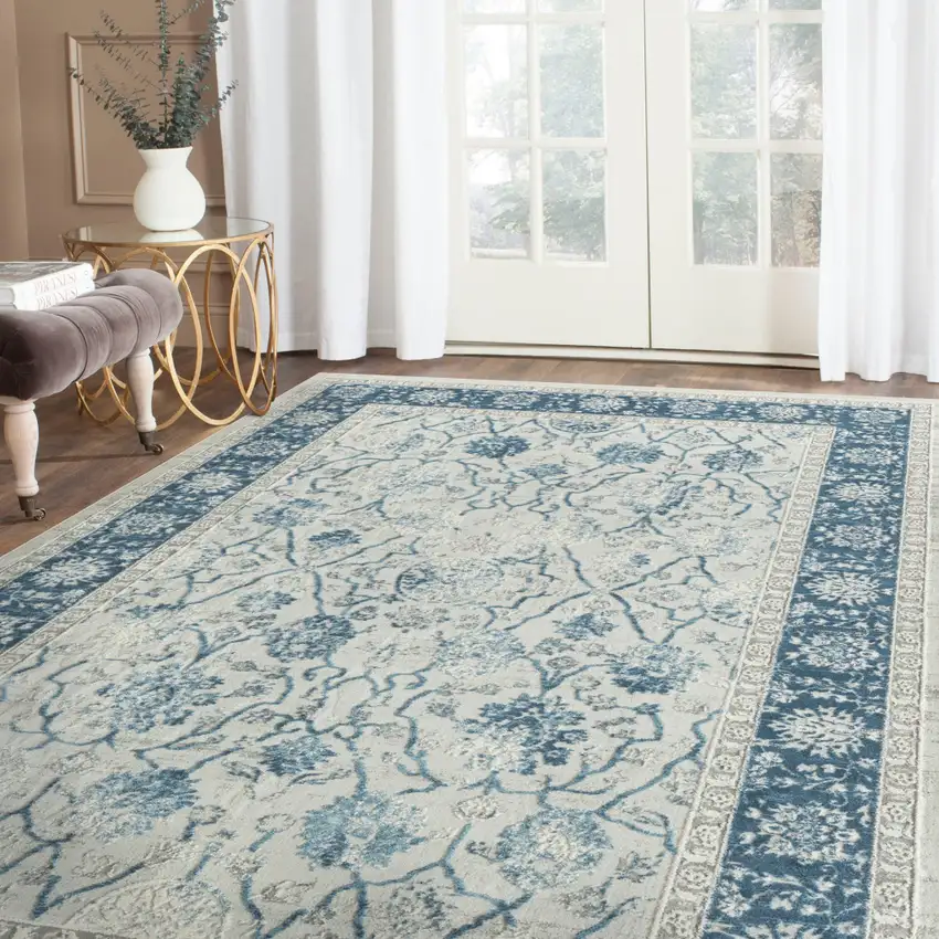 Gray And Blue Floral Area Rug Photo 5