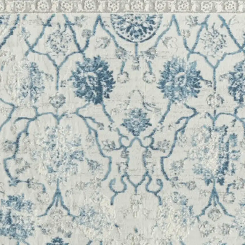 Gray And Blue Floral Area Rug Photo 6