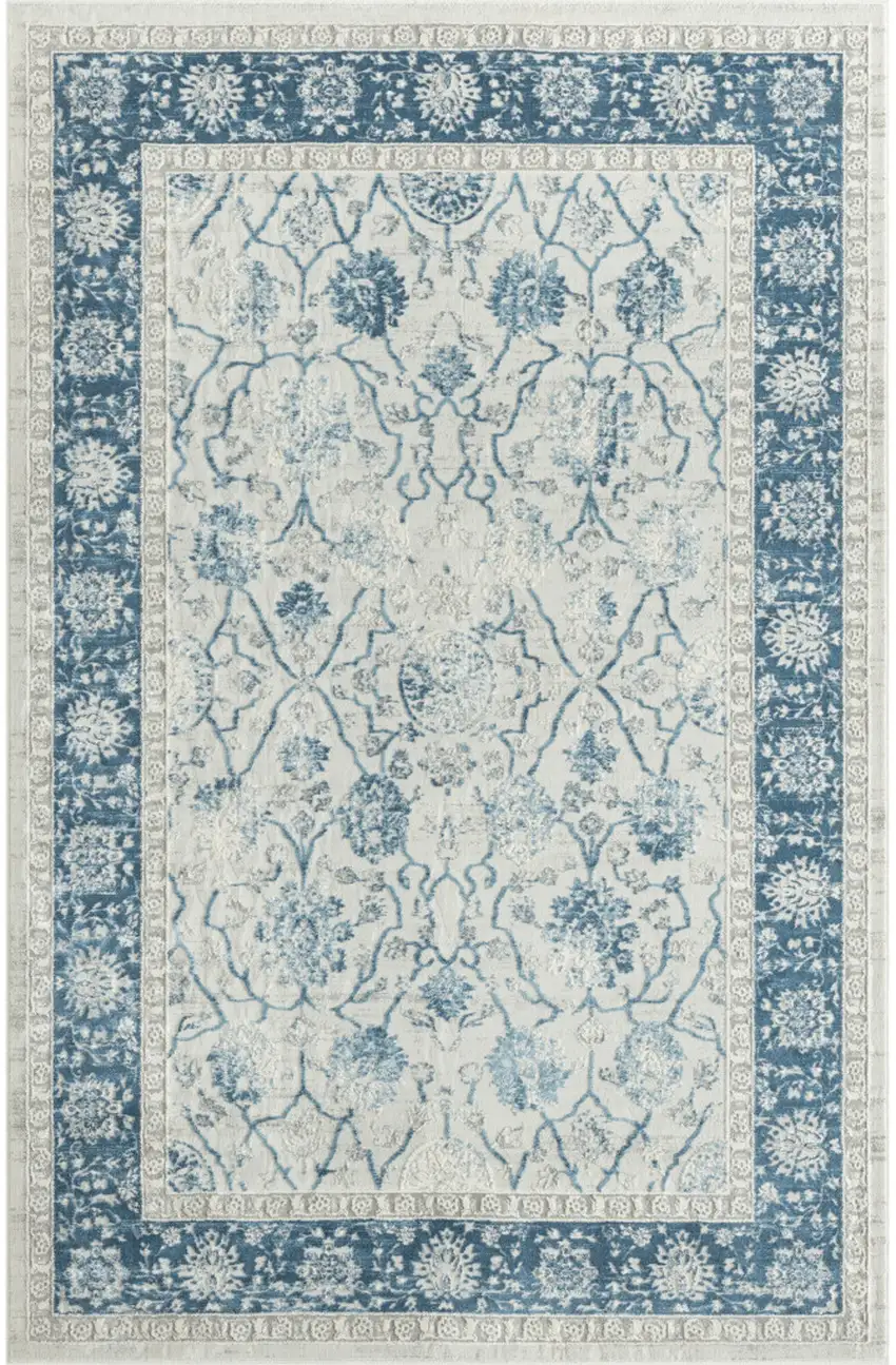 Gray And Blue Floral Area Rug Photo 2
