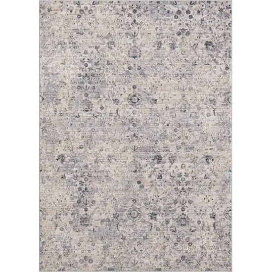 Gray And Blue Floral Square Rug Photo 2