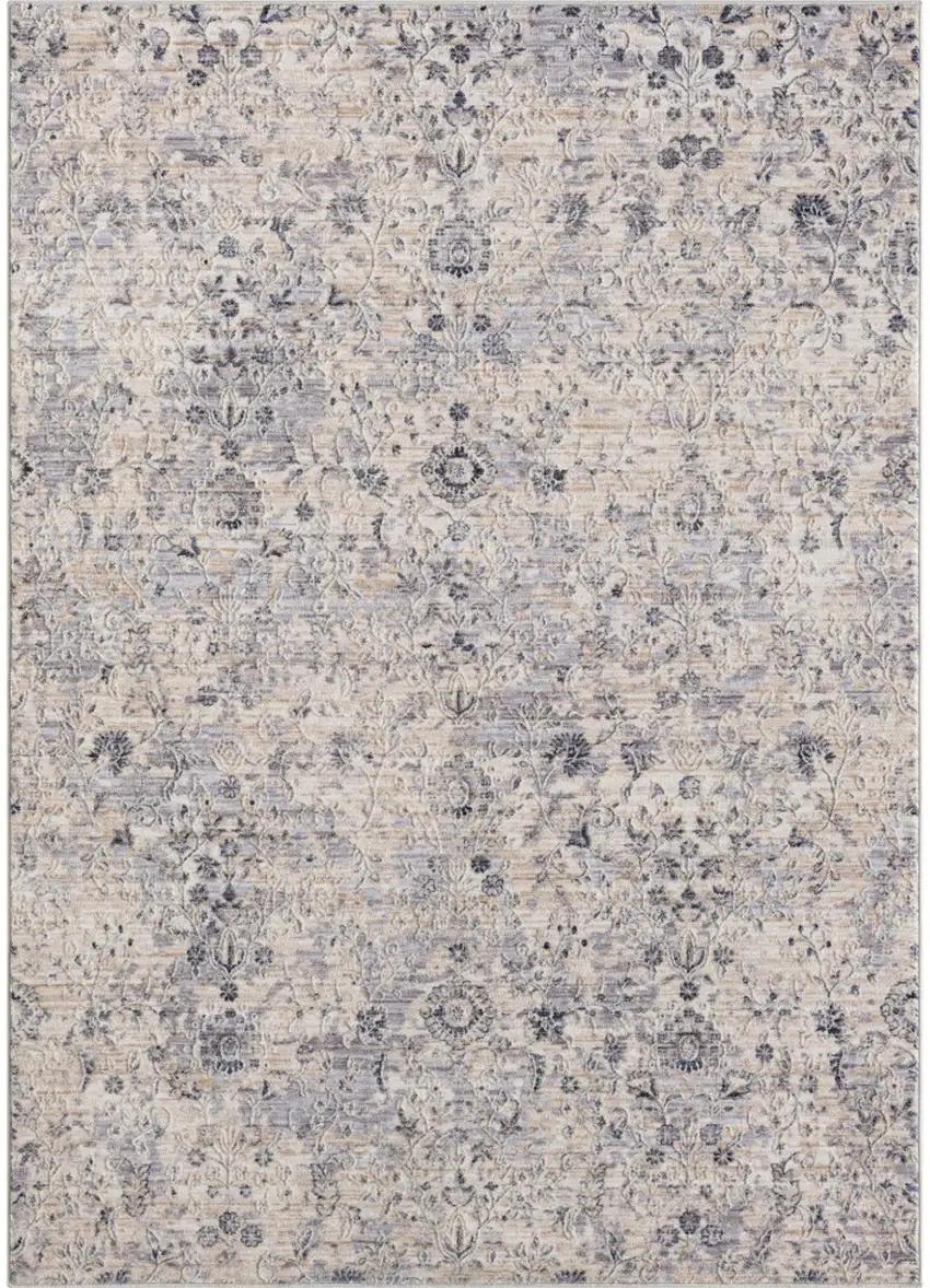 Gray And Blue Floral Square Rug Photo 2