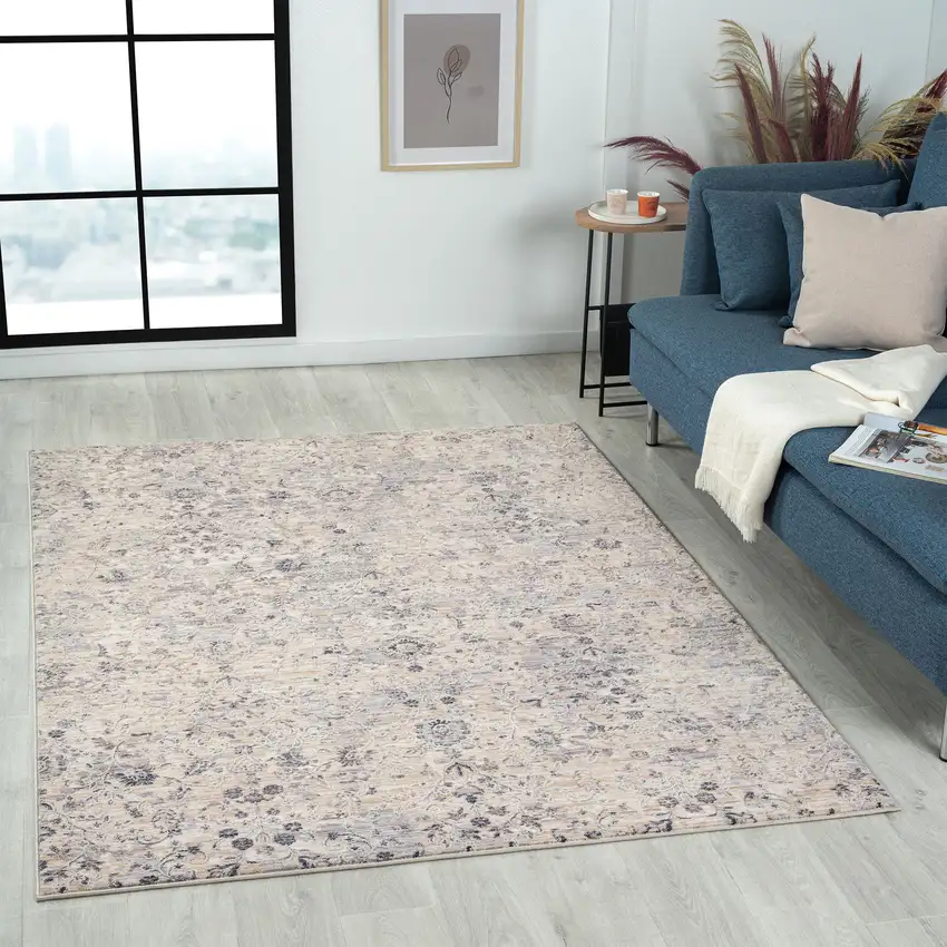 Gray And Blue Floral Square Rug Photo 6