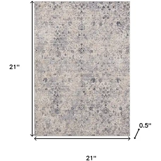 Gray And Blue Floral Square Rug Photo 3