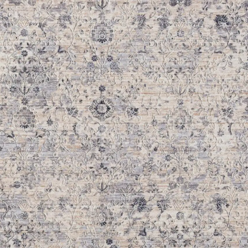 Gray And Blue Floral Square Rug Photo 4