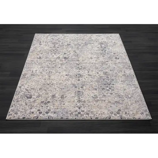 Gray And Blue Floral Square Rug Photo 7