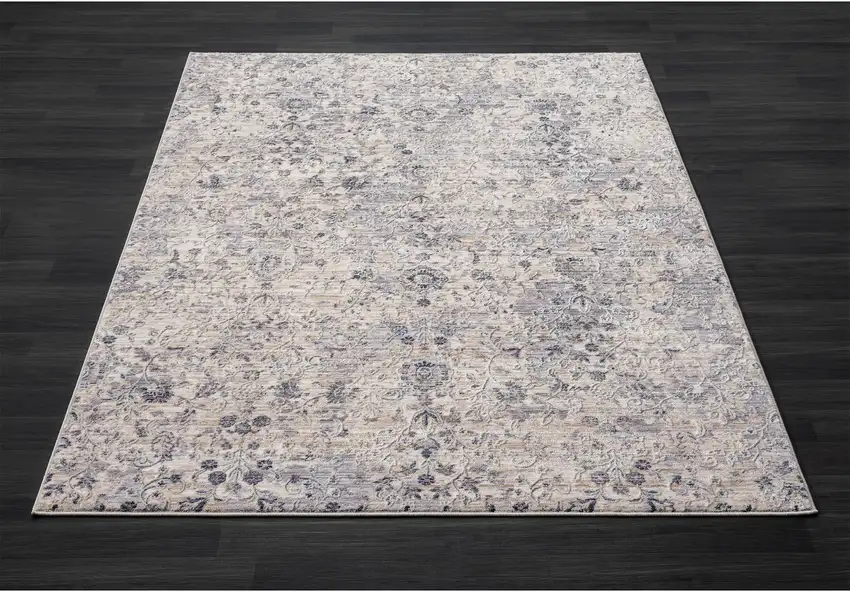 Gray And Blue Floral Square Rug Photo 7