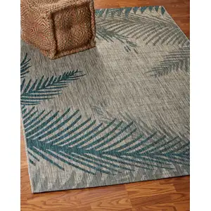 Photo of Gray And Blue Floral Square Rug