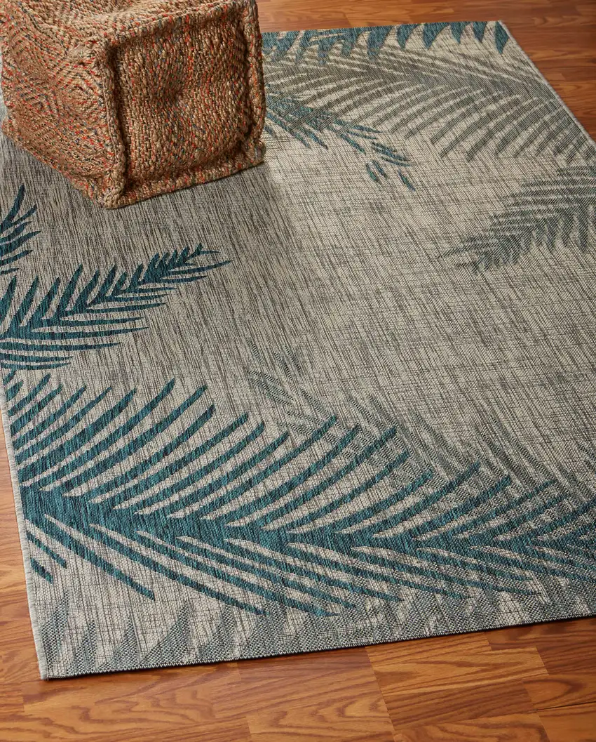 Gray And Blue Floral Square Rug Photo 1