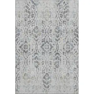 Photo of Gray And Blue Floral Washable Area Rug With UV Protection