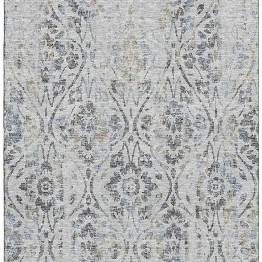 Gray And Blue Floral Washable Area Rug With UV Protection Photo 3