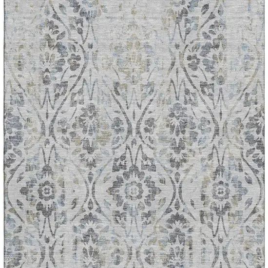 Gray And Blue Floral Washable Area Rug With UV Protection Photo 3