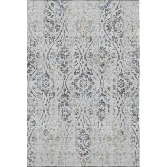 Gray And Blue Floral Washable Area Rug With UV Protection Photo 4