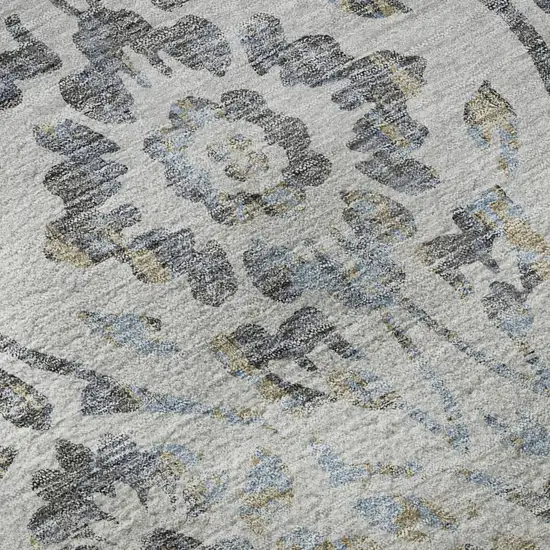 Gray And Blue Floral Washable Area Rug With UV Protection Photo 7