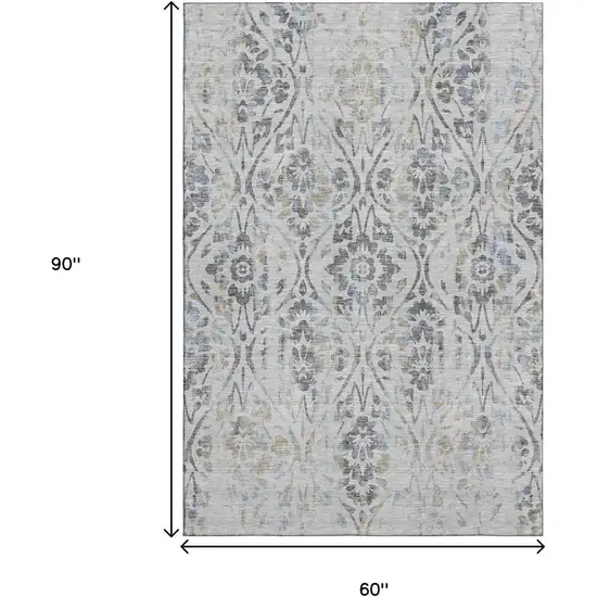 Gray And Blue Floral Washable Area Rug With UV Protection Photo 8