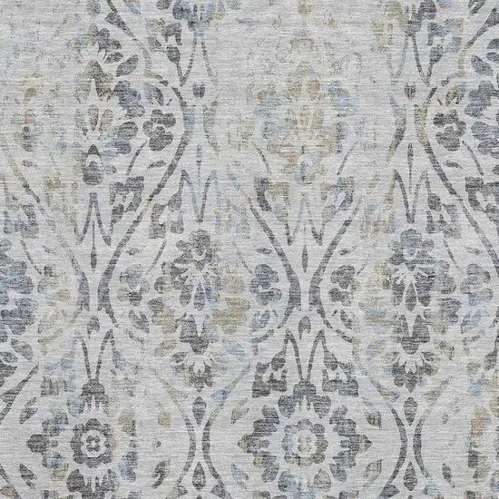 Gray And Blue Floral Washable Area Rug With UV Protection Photo 3
