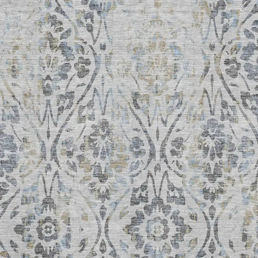 Gray And Blue Floral Washable Area Rug With UV Protection Photo 3