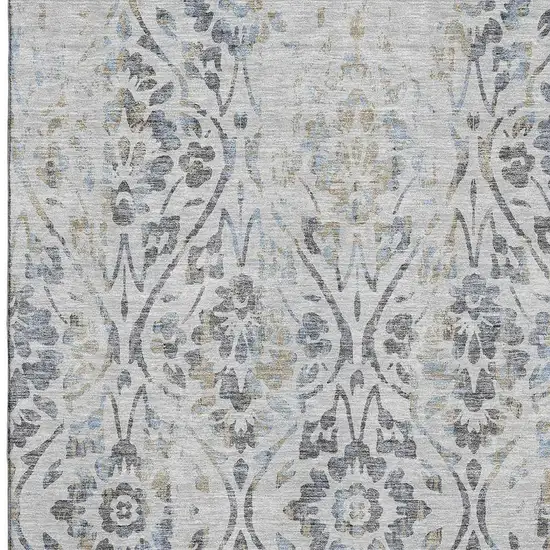 Gray And Blue Floral Washable Area Rug With UV Protection Photo 3