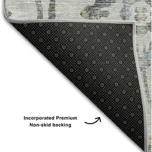 Photo of Gray And Blue Floral Washable Area Rug With UV Protection