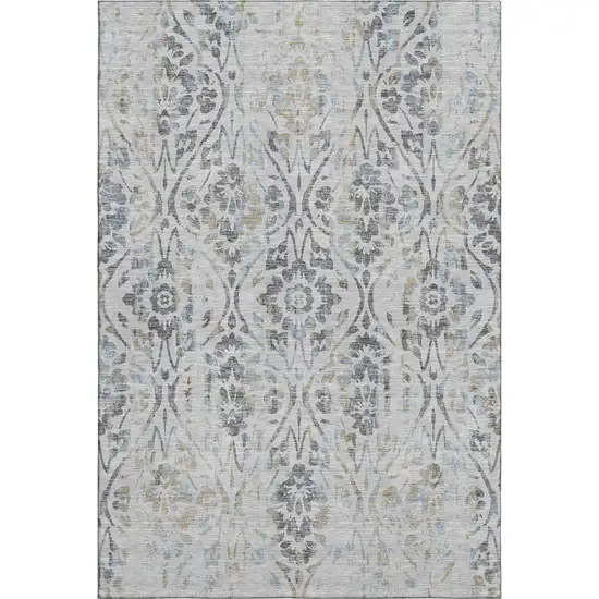 Gray And Blue Floral Washable Area Rug With UV Protection Photo 1